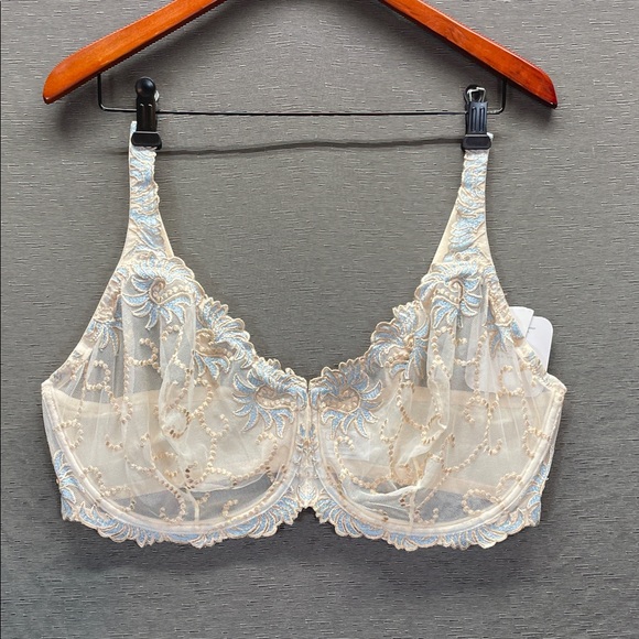 Lunaire Blue and‎ Cream Lace embroidered Bra with Underwire Support - Picture 1 of 6